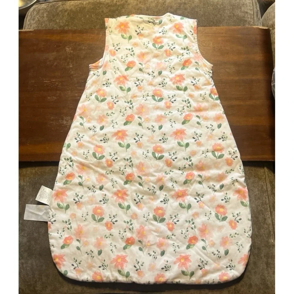Oeko Tex Cotton Quilted Sleep Sack Floral Pink Peach 6-12 Months